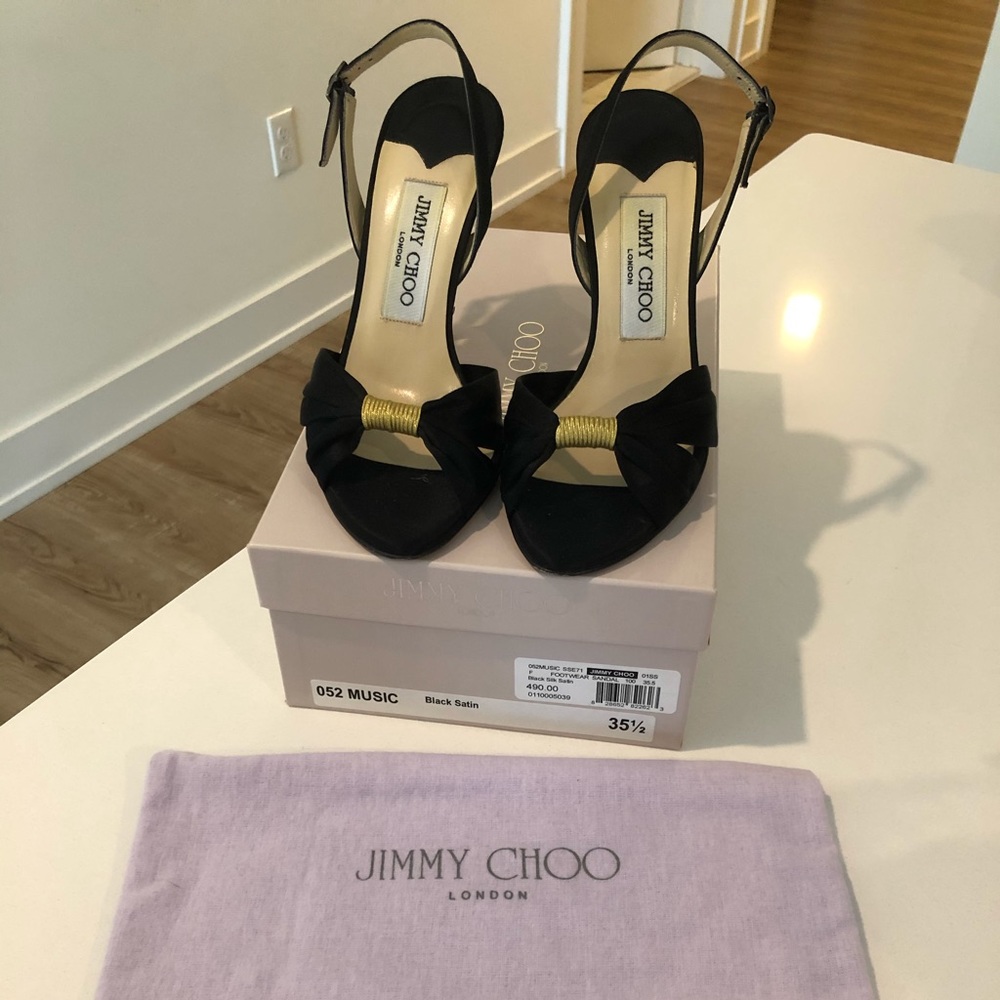 Jimmy Choo Black Silk Satin Sandal Slingback